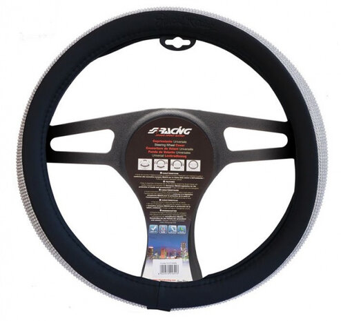 stuurwielhoes Diamonds 37-39 cm eco-leer zwart/wit
