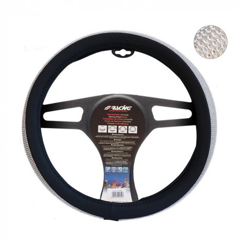stuurwielhoes Diamonds 37-39 cm eco-leer zwart/wit