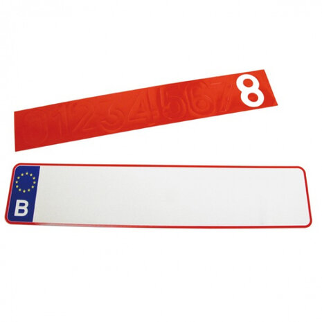 nummerplaat met stickers 52 x 11 cm aluminium rood/wit
