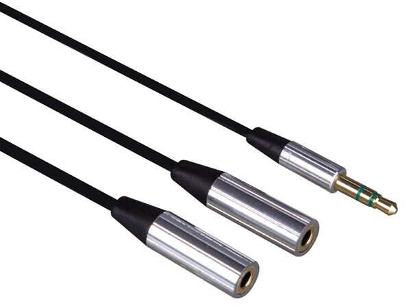 splitterkabel 3.5 mm 20 cm polyurethaan zwart/zilver