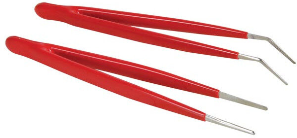 pincettten plat-haaks 14,6 cm RVS rood/zilver 2-delig