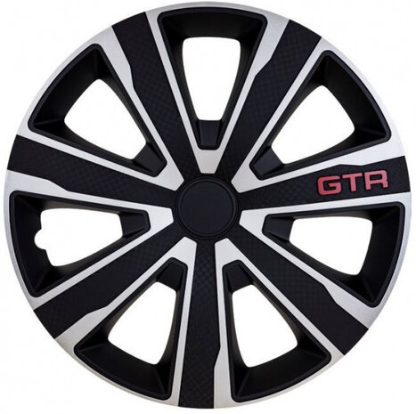 wieldoppenset GTR Carbon 14 inch ABS zilver/zwart 4 stuks