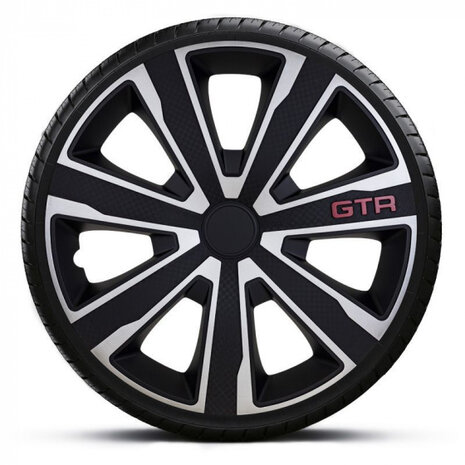wieldoppenset GTR Carbon 14 inch ABS zilver/zwart 4 stuks