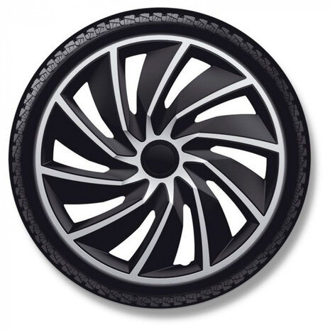 wieldoppenset Turbo 17-inch ABS zilver/zwart 4 stuks