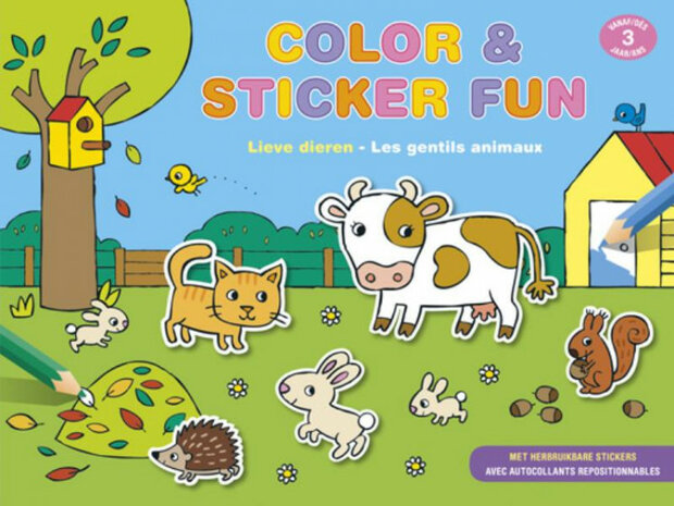 kleur- en stickerboek color &amp; sticker fun: lieve dieren