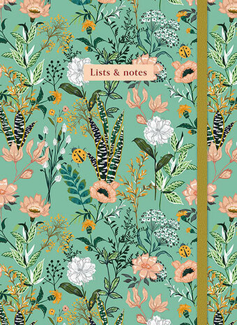 notitieboek met bloemen groen 18,8 x 14,3 cm