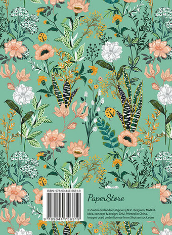 notitieboek met bloemen groen 18,8 x 14,3 cm