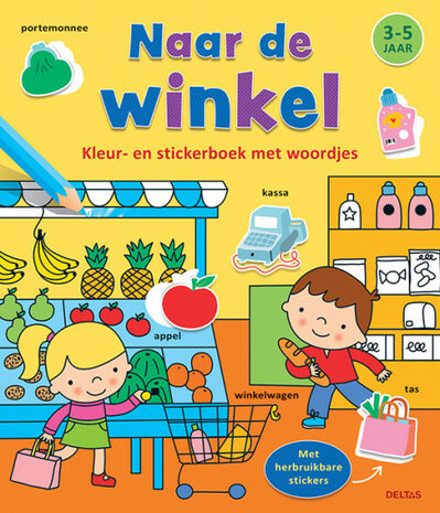 Naar de winkel kleur- en stickerboek