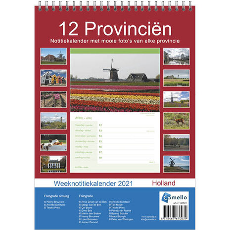 notitiekalender 12 Provinci&euml;n 23 cm papier blauw/groen