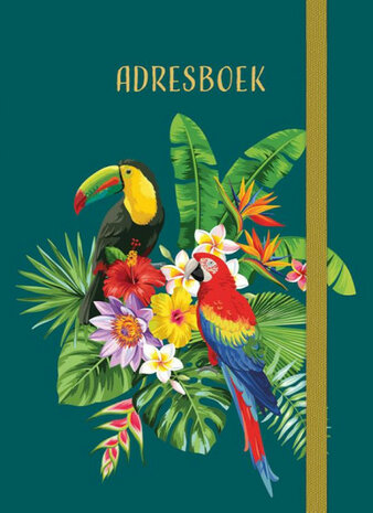 adresboek Birds 14,8 x 10,7 cm papier/karton donkergroen