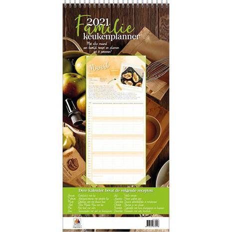familiekalender Keuken 2021 20 x 45 cm papier bruin/groen