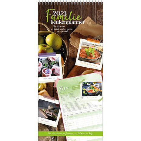 familiekalender Keuken 2021 20 x 45 cm papier bruin/groen