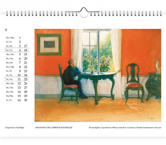 wandkalender Carl Larsson 2022 papier 23 x 31 cm wit