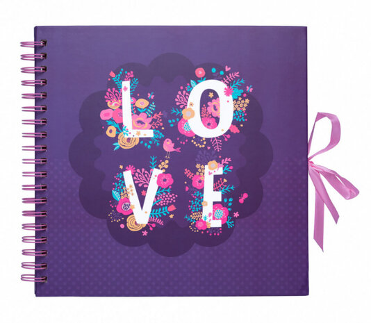 fotoalbum Love 26 x 26 cm ringband paars 40 pagina&#039;s