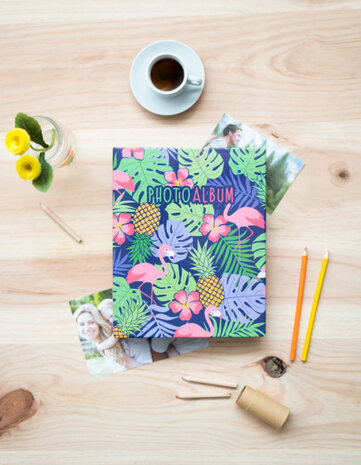 fotoalbum Tropical hardcover 10 x 15 cm blauw/groen