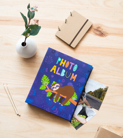 fotoalbum Luiaard hardcover 13 x 20 cm blauw
