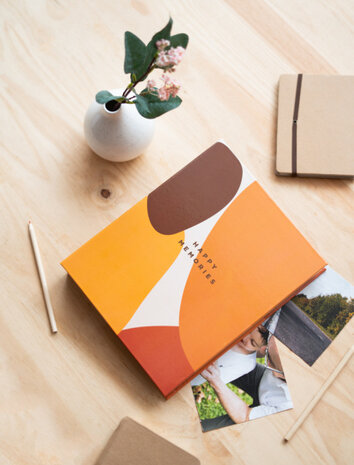 fotoalbum Happy memories hardcover 13 x 20 cm oranje