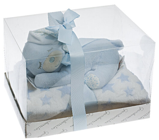 babydeken en beer 110 cm polyester blauw 2-delig