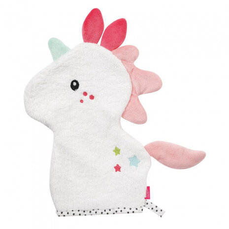 washand Eenhoorn junior 26 cm polykatoen wit/roze