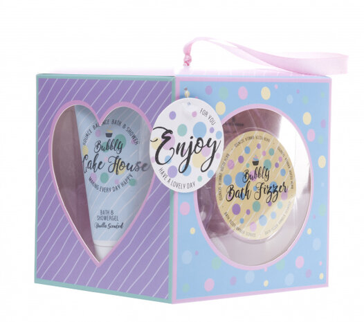 badgeschenkset Cake House 4-delig paars/blauw
