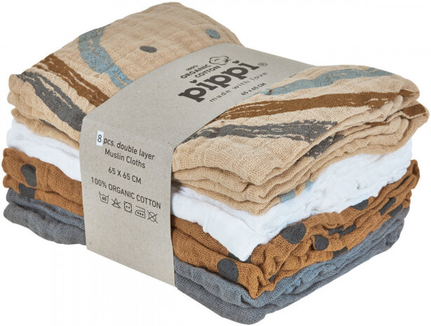 luiers Sandshell wasbaar 65 x 65 cm katoen 8 stuks