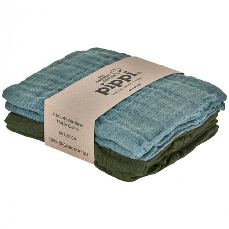 luierdoeken Diapers junior 65 x 65 cm katoen blauw/groen 4 stuks