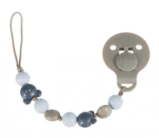 fopspeenketting met kralen 18 cm textiel grijs