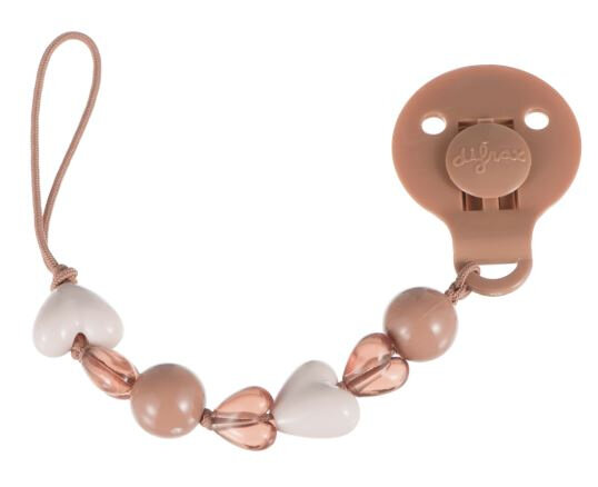 fopspeenketting met kralen 18 cm textiel oudroze/bruin