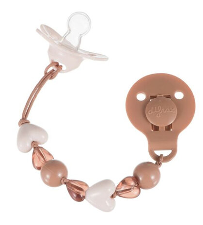 fopspeenketting met kralen 18 cm textiel oudroze/bruin