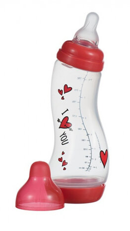 drinkfles S-fles Natural hartjes 250 ml transparant/rood