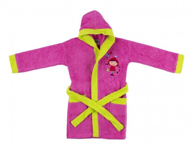badjas junior katoen fuchsia/groen maat 50/92