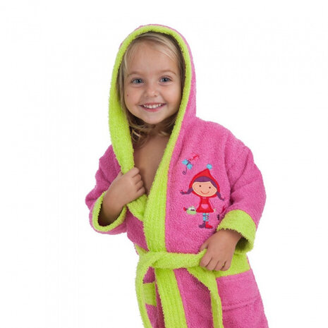 badjas junior katoen fuchsia/groen maat 50/92