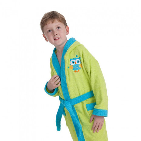 badjas junior katoen groen/blauw maat 164/176