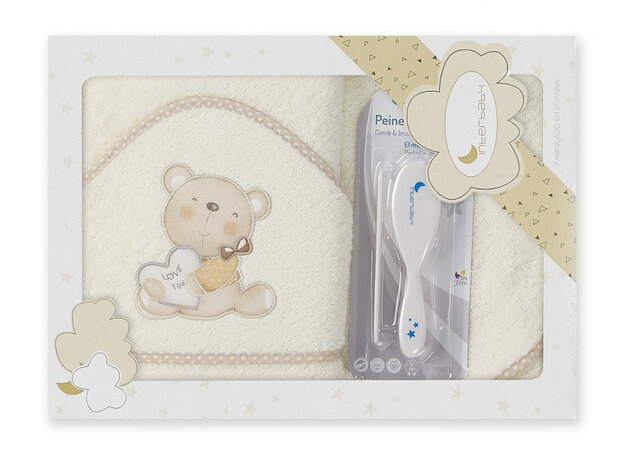 badcapeset junior 100 cm katoen beige 3-delig