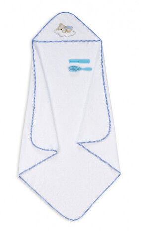 badcapeset junior 100 cm katoen wit/blauw 3-delig