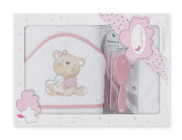 badcapeset junior 100 cm katoen wit/roze 3-delig