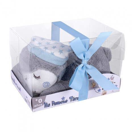 knuffelschaap met zadenzak junior 11 cm pluche blauw