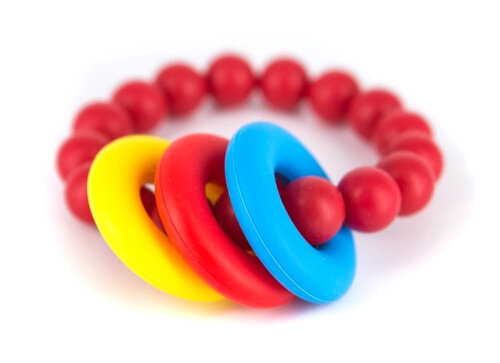 bijtarmband Donut Teether&nbsp;6,5 cm silicone rood