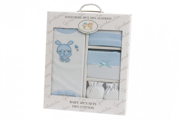 babykledingset katoen blauw one size 4-delig