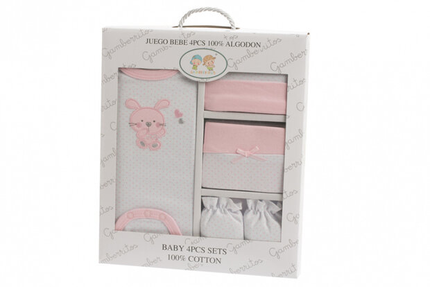 babykledingset katoen roze one size 4-delig