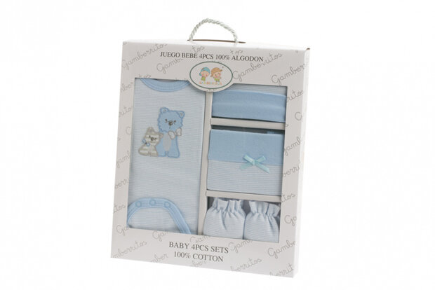 babykledingset katoen blauw one-size 4-delig
