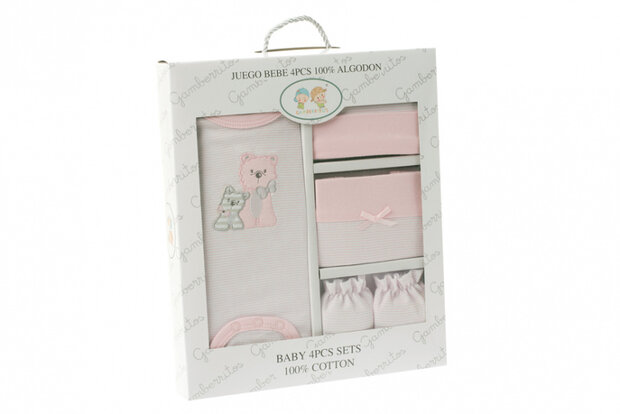 babykledingset katoen roze one-size 4-delig