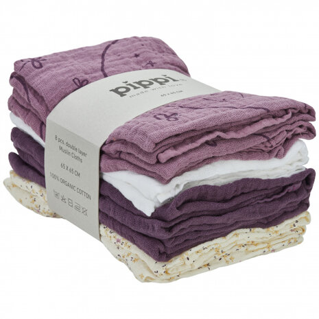 luiers Mauve Shadow wasbaar 65 x 65 cm katoen 8 stuks