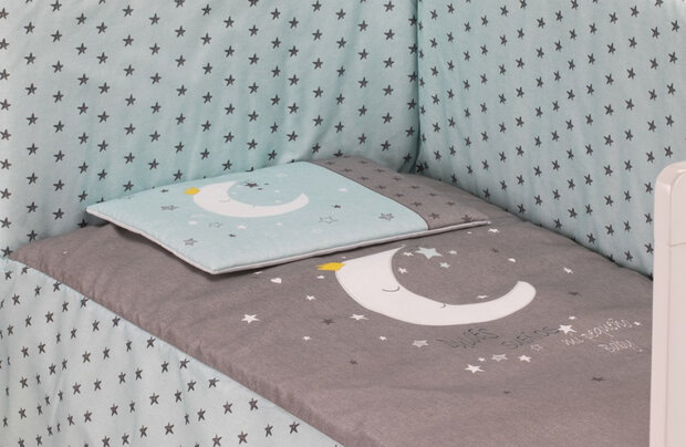 ledikant met bedtextiel Lovely maan 125 x 93 cm aqua