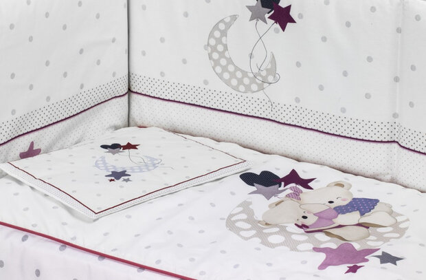 ledikant met bedtextiel Lovely beren 125 x 93 cm roze