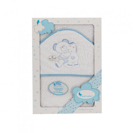 badhanddoek met capuchon 100 x 100 cm katoen blauw/wit