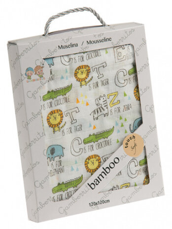 hydrofiel doek Alfabet 120 x 120 cm katoen wit