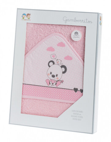 badcape Beertje 100 x 100 cm katoen roze