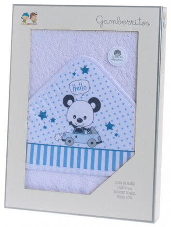 badcape Beertje 100 x 100 cm katoen blauw