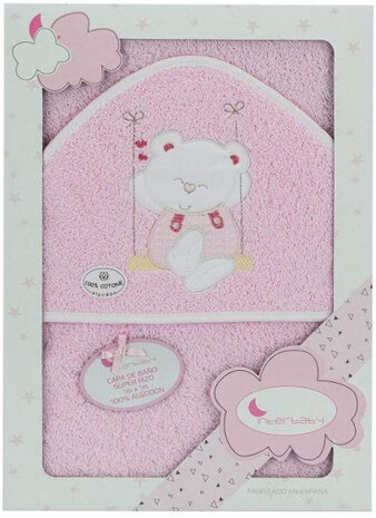 handdoek schommel 100 x 100 cm katoen roze/wit